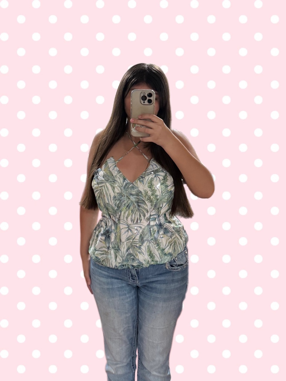 Printed Sequin Chiffon Cross Neck Blouse